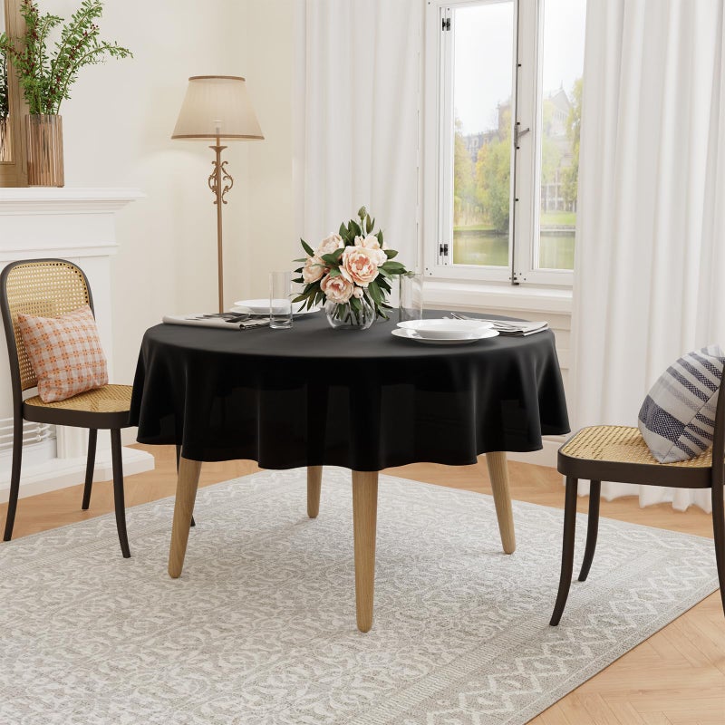 GFCC 48 Inch Round Tablecloth - Round Polyester Tablecloth Round Table Cover Table Cloth for Event Wedding Birthday Party Banquet Restaurant, Black - Image 1